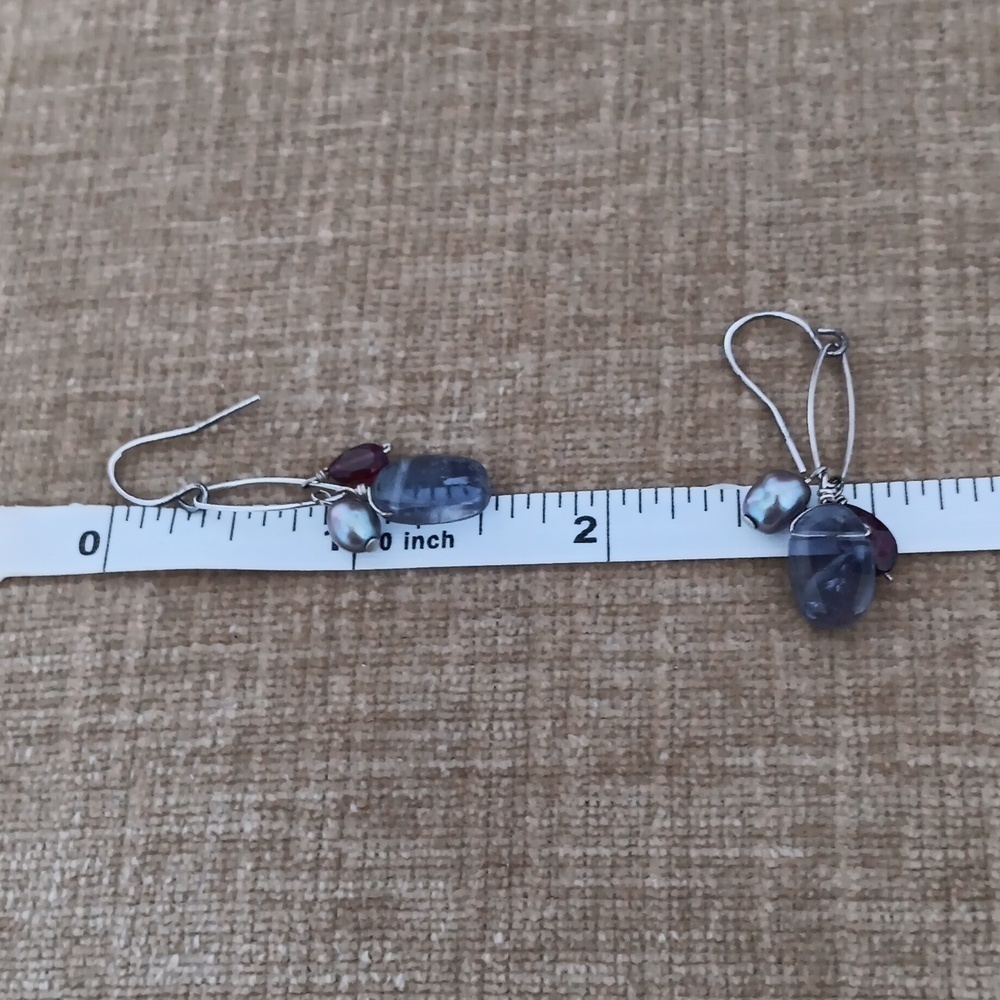 Silver Tone Simply Beaded Dangle Earrings - Picture 3 of 7